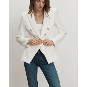 Veronica Beard Miller Dickey Jacket Off White Linen Blend Gold Button Blazer 10